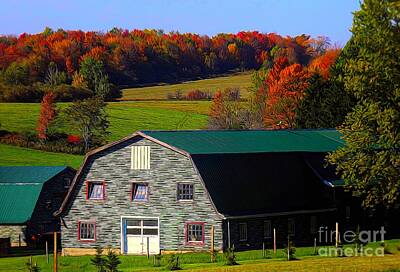 Abstract Landscape Photos - Autumn Landscape and Barn in the Attica Arcade area of NY with an Abstract Effect by Rose Santuci-Sofranko