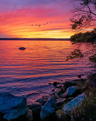 Grace Kelly - Autumn Sunset Lake Auburn, Maine by Richard Plourde