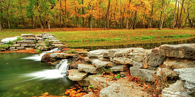 Royalty-Free and Rights-Managed Images - Autumn Waterfalls - Dogwood Canyon Trail Panorama by Gregory Ballos