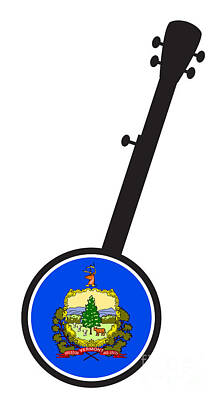 When Life Gives You Lemons - Banjo Silhouette With Vermont State Flag Icon by Bigalbaloo Stock