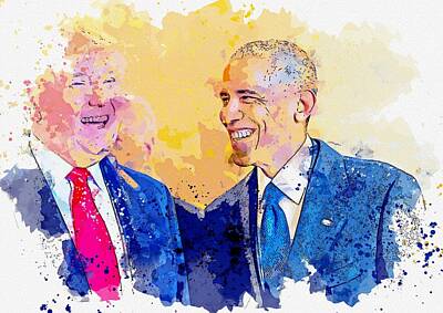 Politicians Royalty-Free and Rights-Managed Images - Barack Obama and Donald Trump -  watercolor by Ahmet Asar by Celestial Images