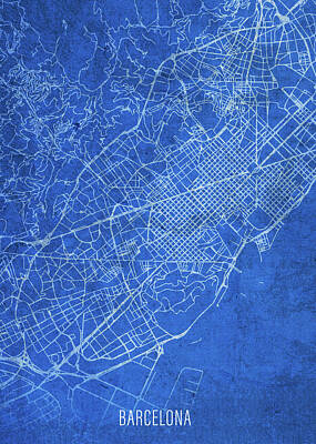 Cities Mixed Media - Barcelona Spain City Street Map Blueprints by Design Turnpike