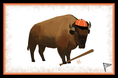 Baseball Digital Art - Baseball Bison Orange by College Mascot Designs