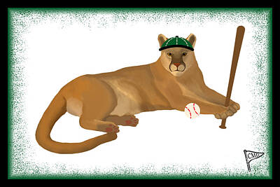 Baseball Digital Art - Baseball Cougar Green by College Mascot Designs