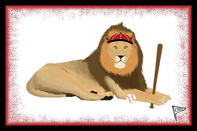 Vintage State Flags Royalty Free Images - Baseball Lion Red Royalty-Free Image by College Mascot Designs