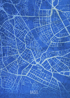 City Scenes Mixed Media Rights Managed Images - Basel Switzerland City Street Map Blueprints Royalty-Free Image by Design Turnpike
