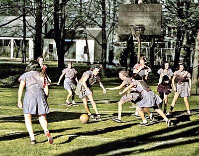 Sports Paintings - Basketball, 1938 from Abbot Academy colorized by Ahmet Asar by Celestial Images