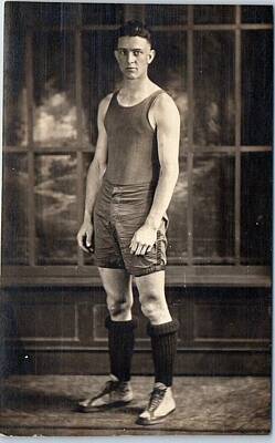 Sports Paintings - BASKETBALL PLAYER Athlete Uniform c1920s by Celestial Images