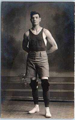 Sports Paintings - BASKETBALL PLAYER in Uniform w  Knee Pads 1920 by Celestial Images