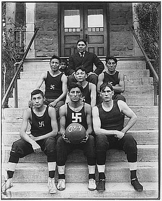 Sports Paintings - Basketball team on Home 1 Steps, 1909 by Celestial Images
