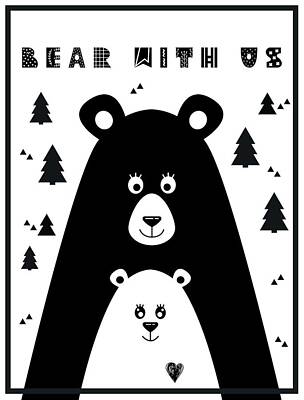 Outdoor Graphic Tees - Bear With Us Minimalist Poster v3 by Celestial Images