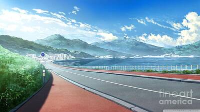 Comics Drawings - Beautiful Road Between Mountains And Sea Ultra HD by Hi Res