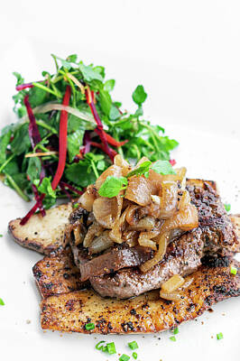Presidential Portraits - Beef Steak With Grilled  Mushrooms And Caramelized Onions Gourme by JM Travel Photography
