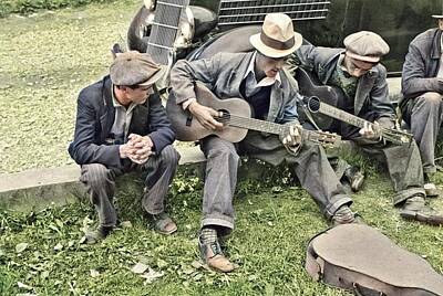Musician Royalty-Free and Rights-Managed Images - Ben Shahn - Street musicians, Maynardville, Tennessee, 1935 colorized by Ahmet Asar by Celestial Images