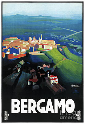 Mountain Drawings - Bergamo Italy Vintage Travel Poster Restored by Vintage Treasure