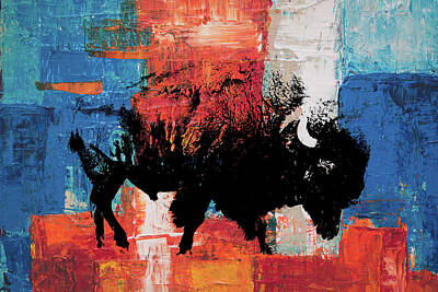 City Scenes Digital Art - American Bison Painting Colorful  by Queen City Craftworks