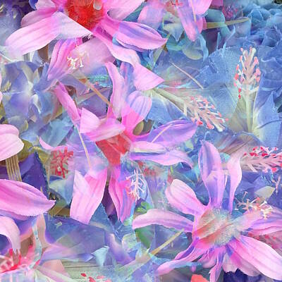 Featured Tapestry Designs - Blooming Pink And Blue Daisy Flower Abstract Background by Tim LA