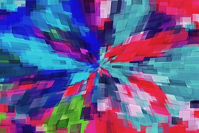 Childrens Room Animal Art - Blue Green And Red Square Pattern Abstract Background by Tim LA