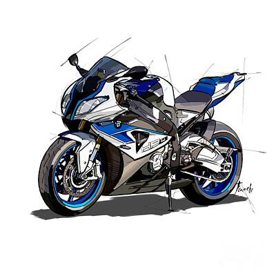 Transportation Royalty-Free and Rights-Managed Images - bmw motorcycle hp4. Original artwork. Original gift for bikers by Drawspots Illustrations
