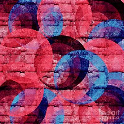 Wine Digital Art Royalty Free Images - Bold Living Coral Circles Abstract Royalty-Free Image by Laurie