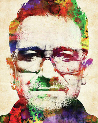 Musician Digital Art - Bono colorful watercolor by Mihaela Pater