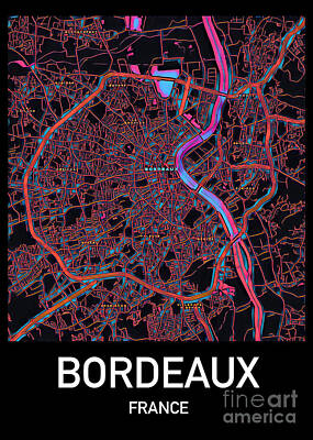 Wine Mixed Media - Bordeaux City Map by HELGE Art Gallery
