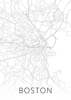 Cities Mixed Media - Boston Massachusetts City Street Map Black and White Minimalist Series by Design Turnpike