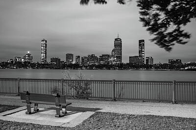 Royalty-Free and Rights-Managed Images - Boston Skyline from Cambridge Parkway - Black and White by Gregory Ballos