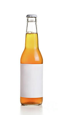 Packaging Photos - Bottle with yellow drink and empty label on white background by Michal Bednarek
