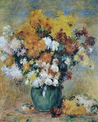 Cubism Food Art - Bouquet of Chrysanthemums 1885 by Pierre Auguste Renoir