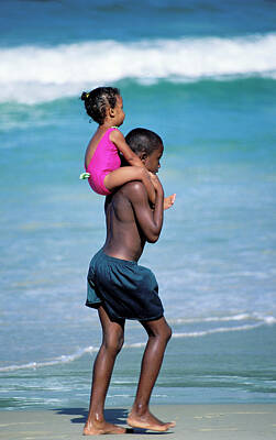 Spaces Images - Boy and Baby Sister in Bermuda by Carl Purcell
