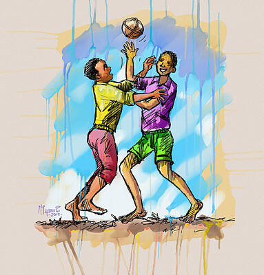 Christian Paintings Greg Olsen Royalty Free Images - Boys Playing with a Ball Royalty-Free Image by Anthony Mwangi