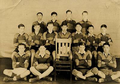 Athletes Paintings -  Boys rugby team  possibly from a Vancouver high school    unknown 1936 by Celestial Images