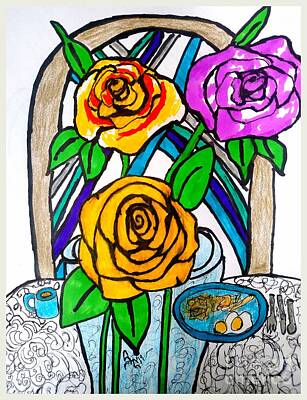 Roses Drawings - Breakfast and Roses by Shylee Charlton