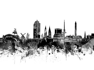 Abstract Skyline Royalty-Free and Rights-Managed Images - Bremen Skyline Bw by Bekim M