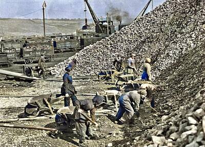 Amy Weiss Royalty Free Images - British women chemical workers in the Midlands taking limestone from stock, 1914 colorized by Ahmet  Royalty-Free Image by Celestial Images