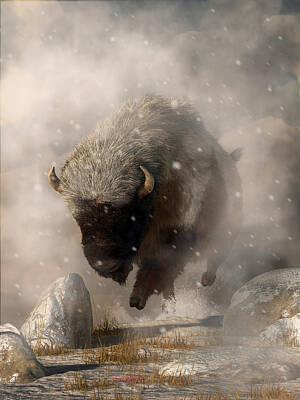 Mammals Digital Art - Buffalo in a Blizzard by Daniel Eskridge