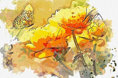 Minimalist Childrens Stories - Butterfly landing on a flower -  watercolor by Ahmet Asar by Celestial Images