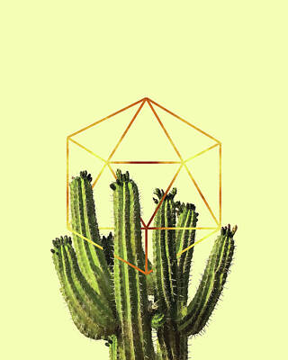 Royalty-Free and Rights-Managed Images - Cactus - Minimal Cactus Poster - Tropical Print-  Botanical - Beige, Gold, Green - Modern, Minimal by Studio Grafiikka