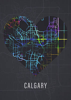 Vermeer - Calgary Alberta Canada City Heart Street Map Love Dark Mode by Design Turnpike