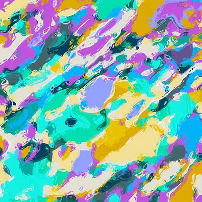 Underwater With Enric Gener - Camouflage Pattern Painting Abstract Background In Green Blue Purple Yellow by Tim LA