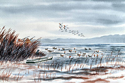 Mammals Paintings - Canvasback Duck Hunting by Bill Holkham