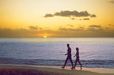 Back To School For Guys - Caribbean sunset with two beachcombers by Buddy Mays
