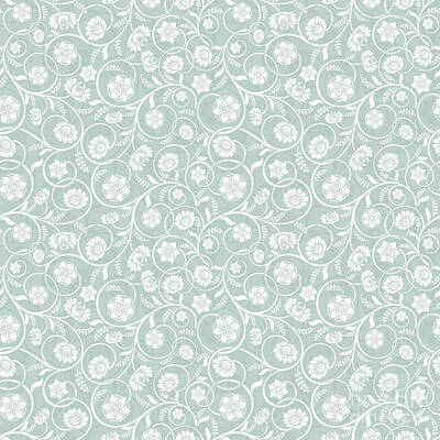 Florals Digital Art - Caribbean Teal Soft Pastel Green Floral Surface Pattern by Sharon Mau