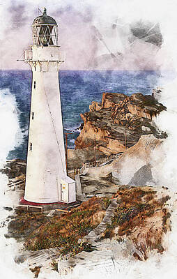 Fantasy Paintings - Castle Point Lighthouse - 01 by AM FineArtPrints