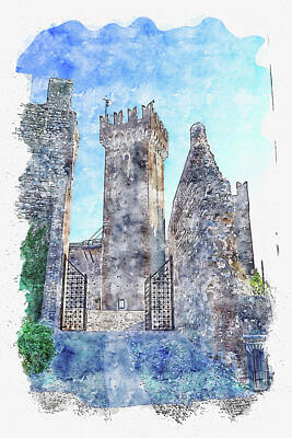 Fantasy Digital Art - Castle #watercolor #sketch #castle #architecture by Tinto Designs