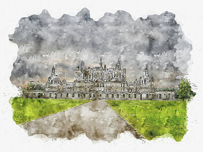 Fantasy Digital Art Royalty Free Images - Castle #watercolor #sketch #castle #architecture Royalty-Free Image by TintoDesigns