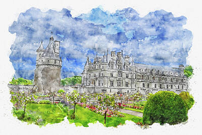 Fantasy Digital Art Royalty Free Images - Castle #watercolor #sketch #castle #france Royalty-Free Image by TintoDesigns