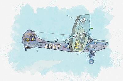 Western Buffalo Royalty Free Images - Cessna O-1 Bird Dog Topside watercolor by Ahmet Asar Royalty-Free Image by Celestial Images