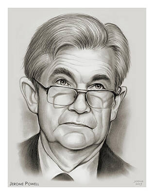 Portraits Drawings Royalty Free Images - Chairman Powell Royalty-Free Image by Greg Joens
